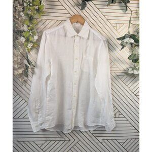 Muji Men's White Linen Button Up Shirt Long Sleeve Size Small Japan Summer